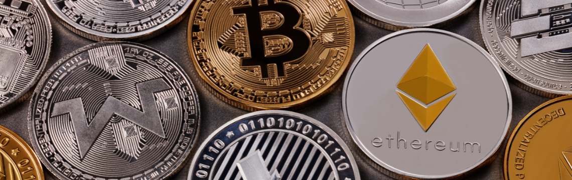 A photo of different types of virtual money.