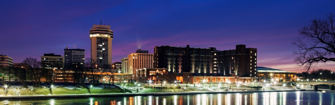 Skyline of Wichita, Kansas, at night.