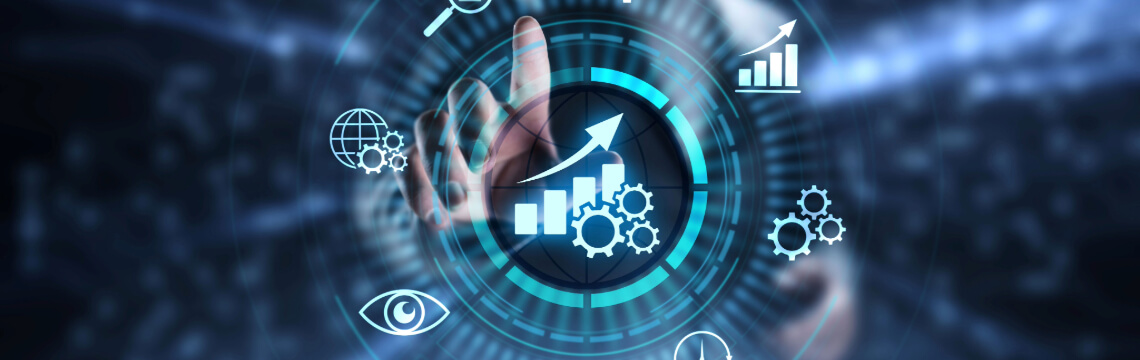 Illustration showing graphics representing KPIs achieved by automation