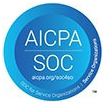 AICPA SOC certification logo in blue, indicating compliance with service organization control standards.
